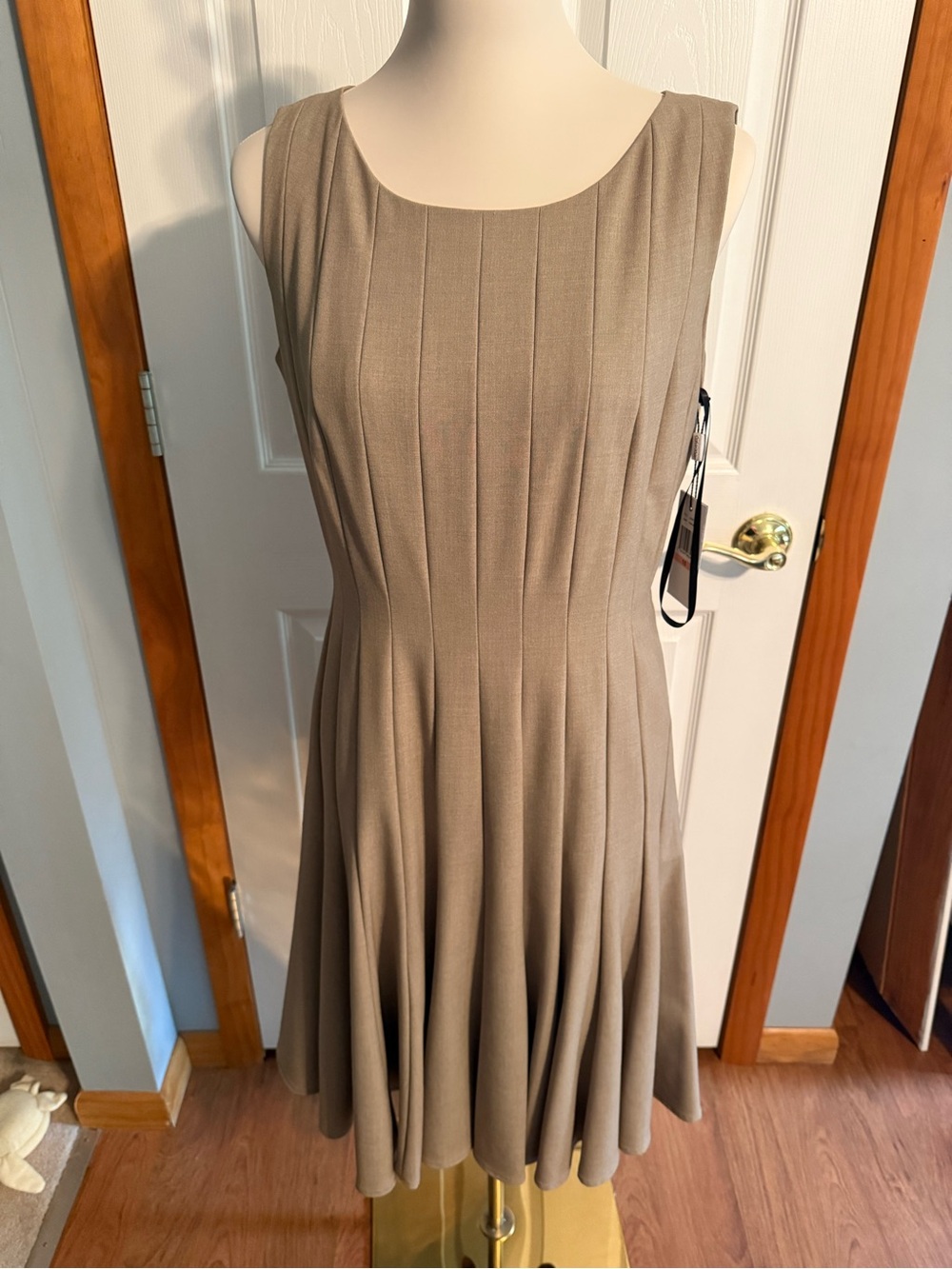 NWT Calvin Klein Sleeveless Pleated Midi Dress in Oatmeal